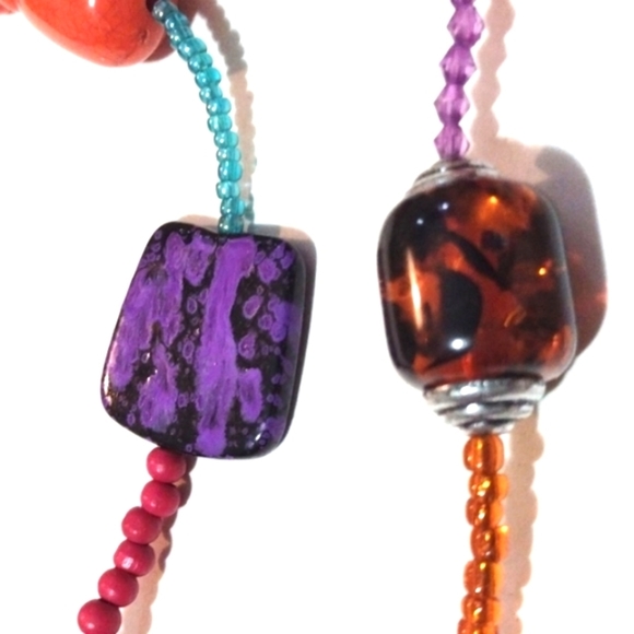 VINTAGE MULTICOLORED & MULTIBEADED LARGE STONES, BLOWN GLASS 36" NECKLACE - Picture 5 of 13